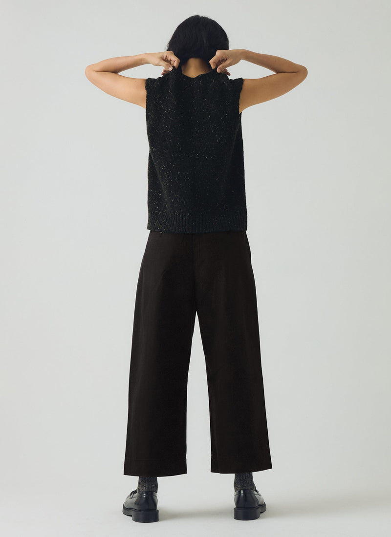 Cotton Wool Herringbone Pleat Front Trousers | Black