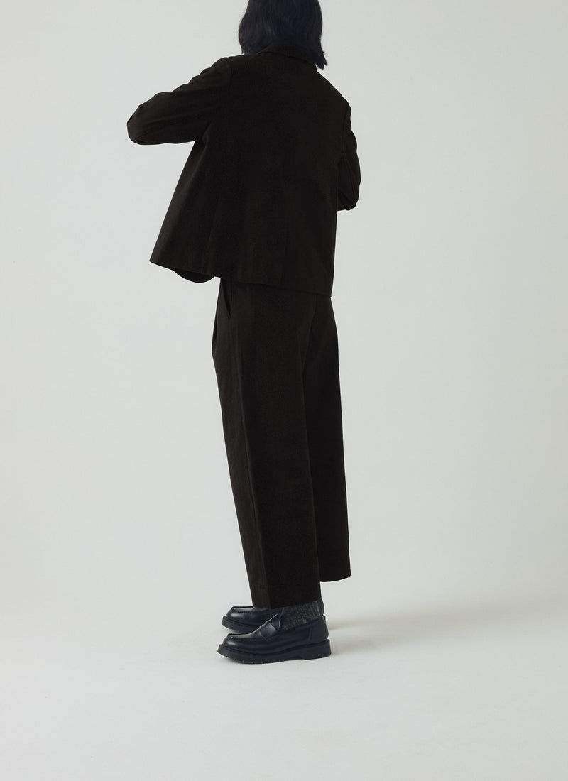 Cotton Wool Herringbone Pleat Front Trousers | Black