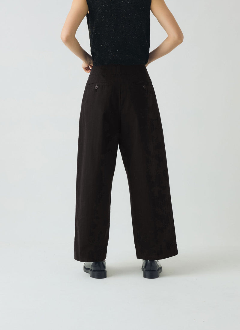 Cotton Wool Herringbone Pleat Front Trousers | Black