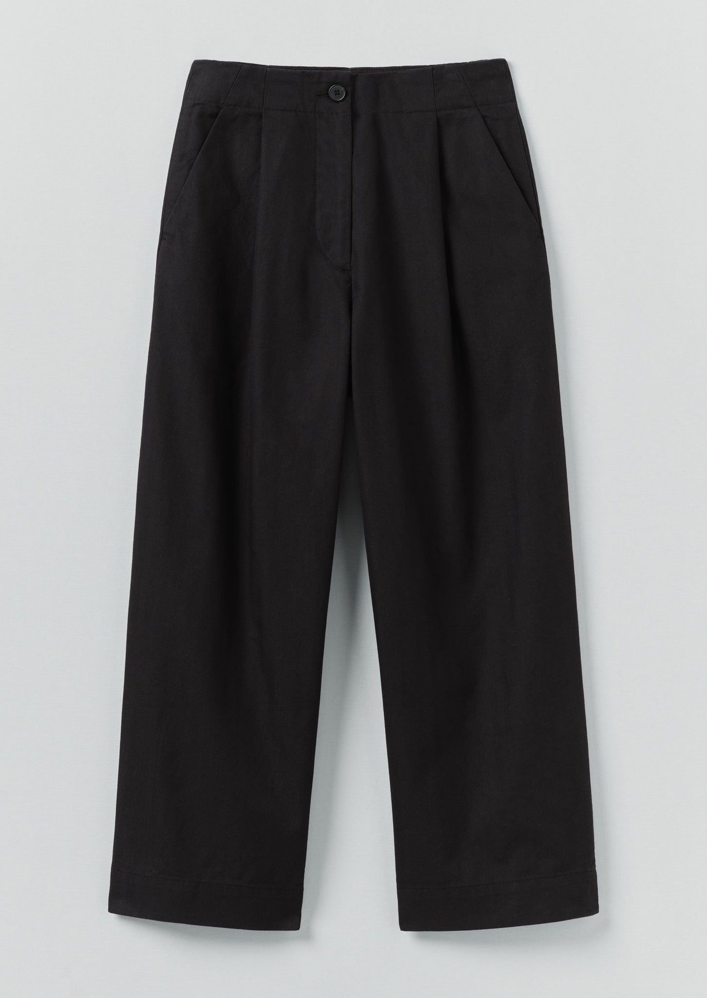 Cotton Wool Herringbone Pleat Front Trousers | Black