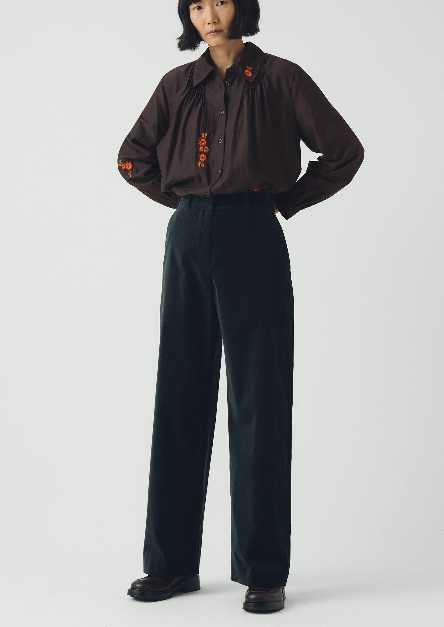 Cotton Velvet Straight Trousers | Oil