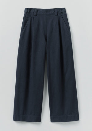 Cotton Canvas Pleat Front Trousers | Blue Navy