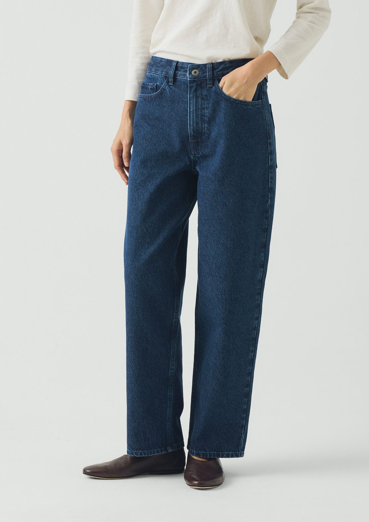 Indigo Denim Tapered Trousers | Mid Blue