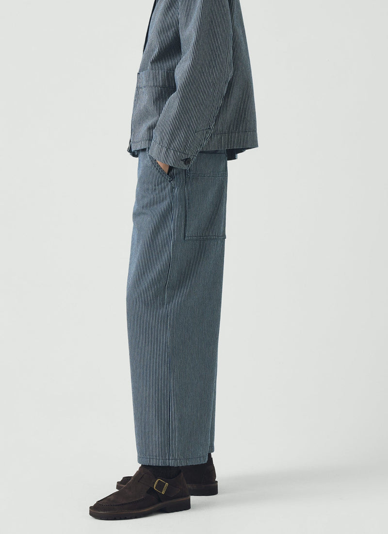 Hickory Stripe Denim Wide Leg Trousers | Ecru/Indigo