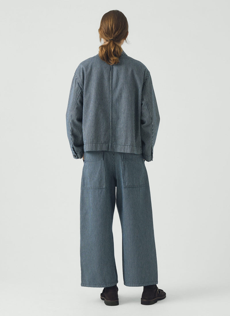 Hickory Stripe Denim Wide Leg Trousers | Ecru/Indigo