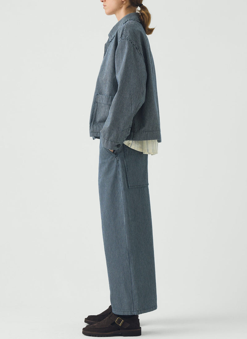 Hickory Stripe Denim Wide Leg Trousers | Ecru/Indigo