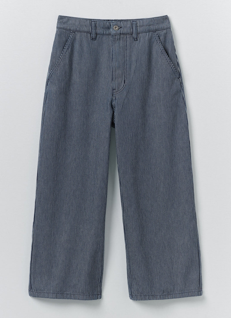 Hickory Stripe Denim Wide Leg Trousers | Ecru/Indigo