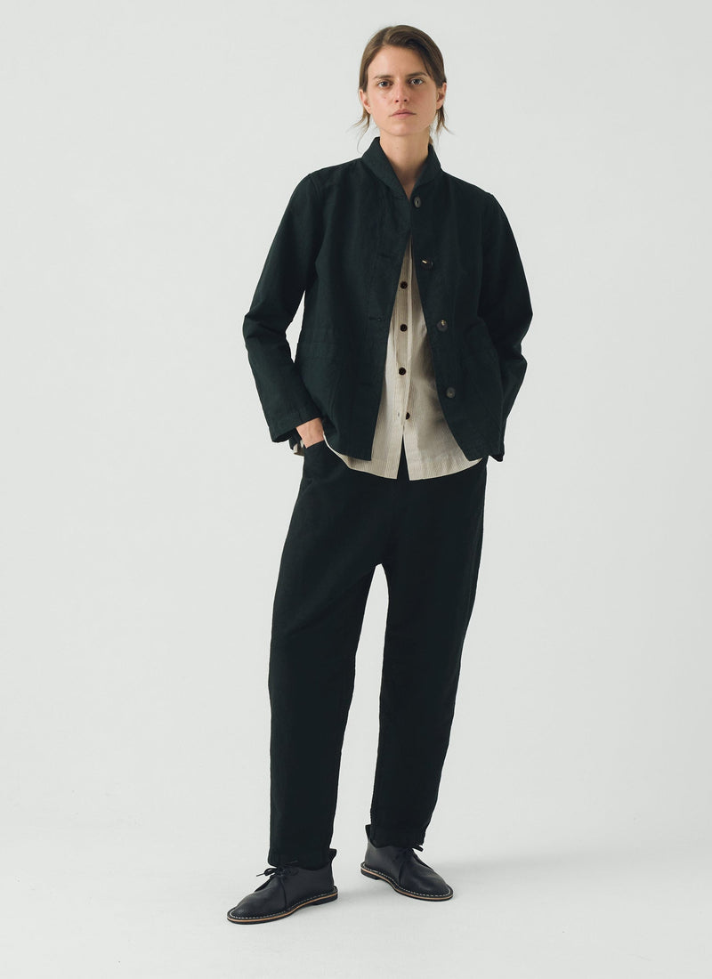 Alix Micro Houndstooth Cotton Linen Trousers | Oil Green