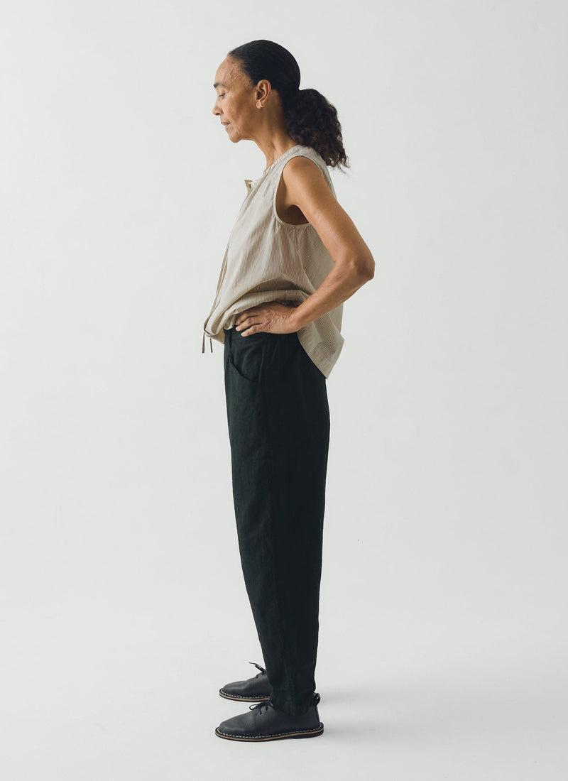 Alix Micro Houndstooth Cotton Linen Trousers | Oil Green