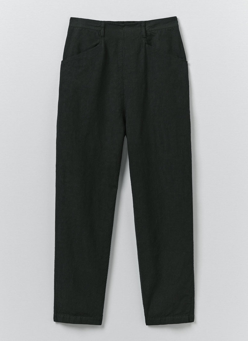 Alix Micro Houndstooth Cotton Linen Trousers | Oil Green