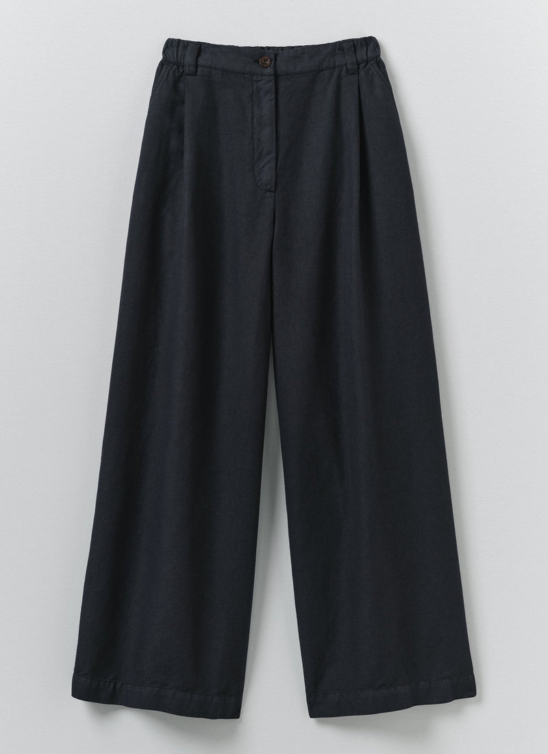 Wide Leg Cotton Linen Twill Trousers | Nile Blue