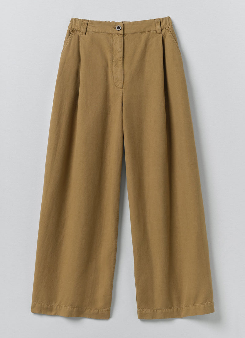 Wide Leg Cotton Linen Twill Trousers | Warm Sand