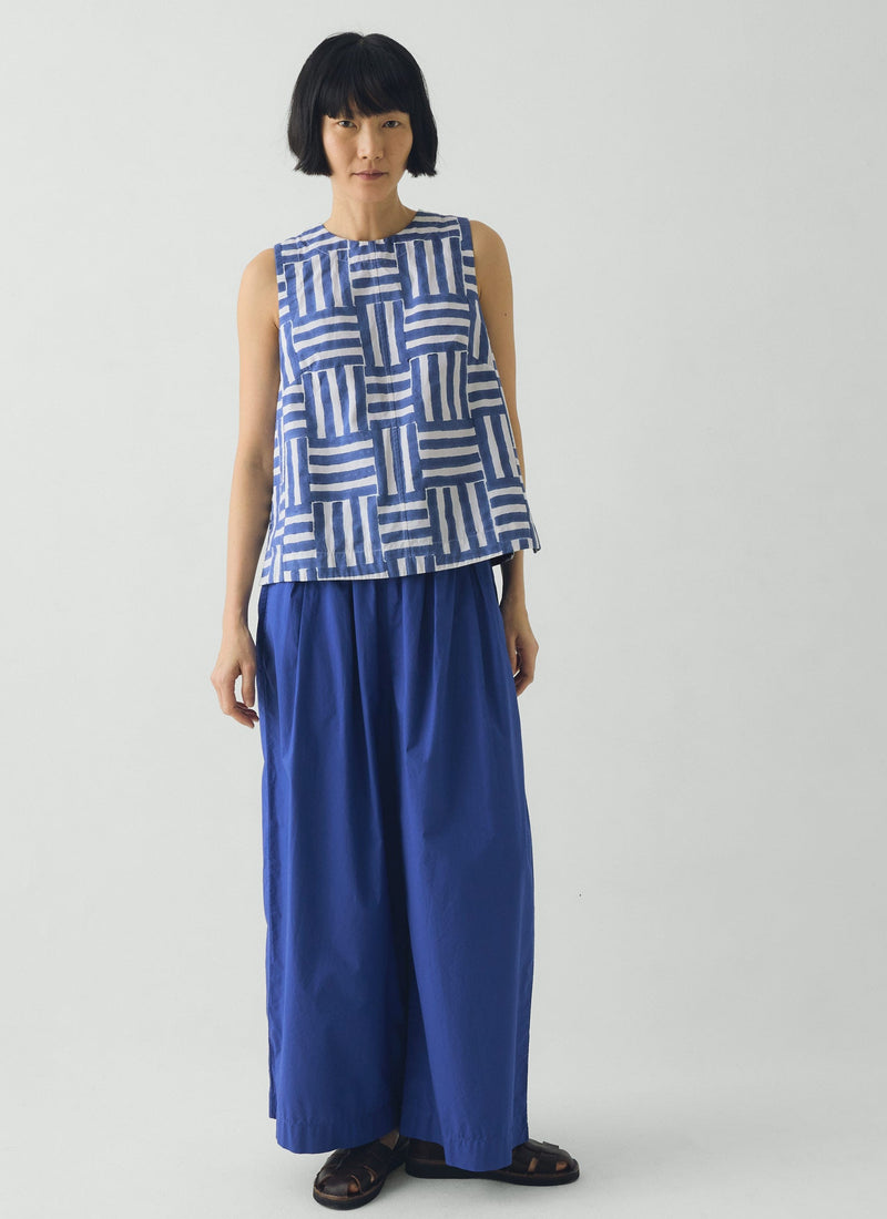 Pleated Pull On Cotton Poplin Trousers | Carmine Blue