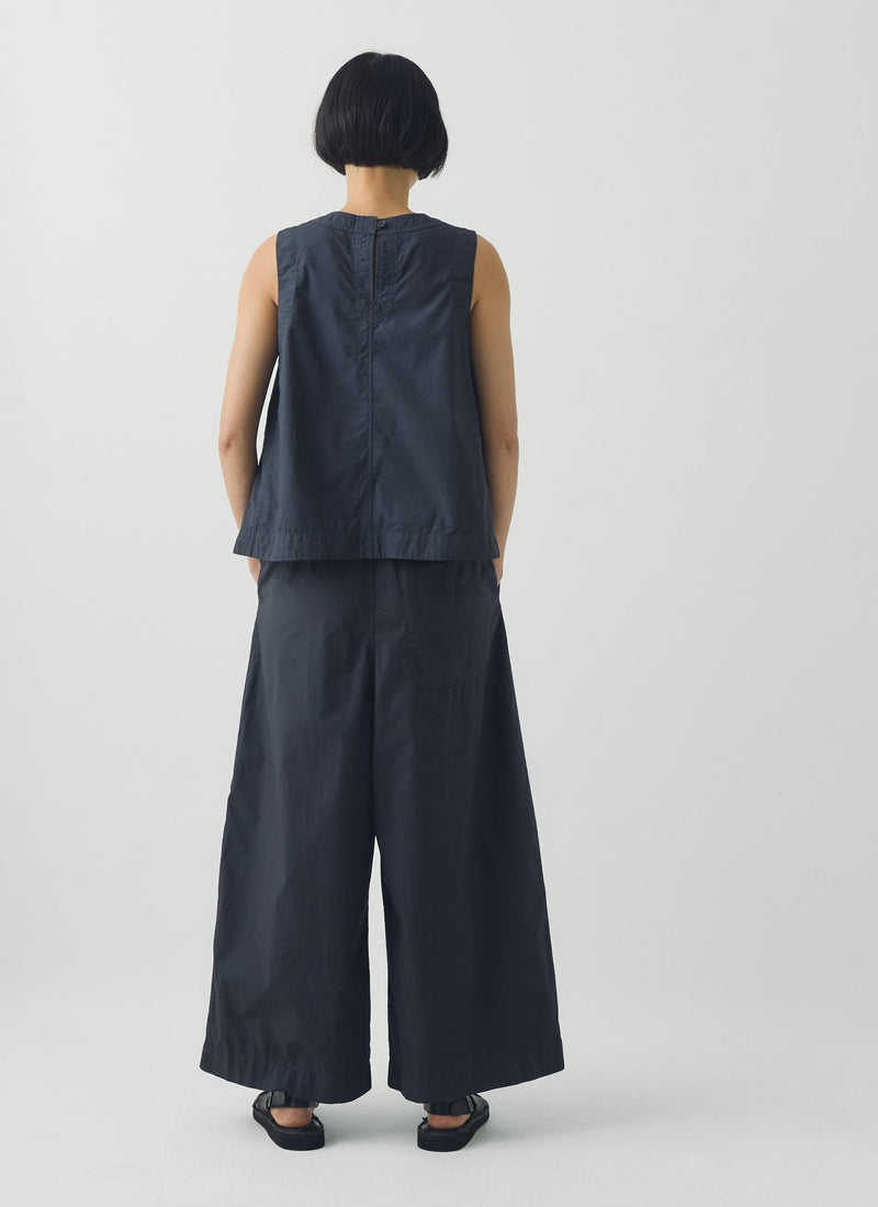 Pleated Pull On Cotton Poplin Trousers | Slate