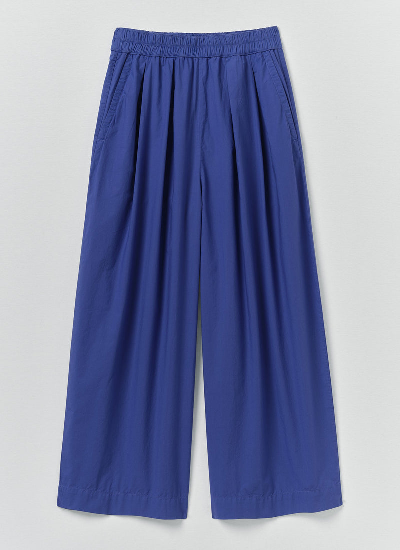 Pleated Pull On Cotton Poplin Trousers | Carmine Blue