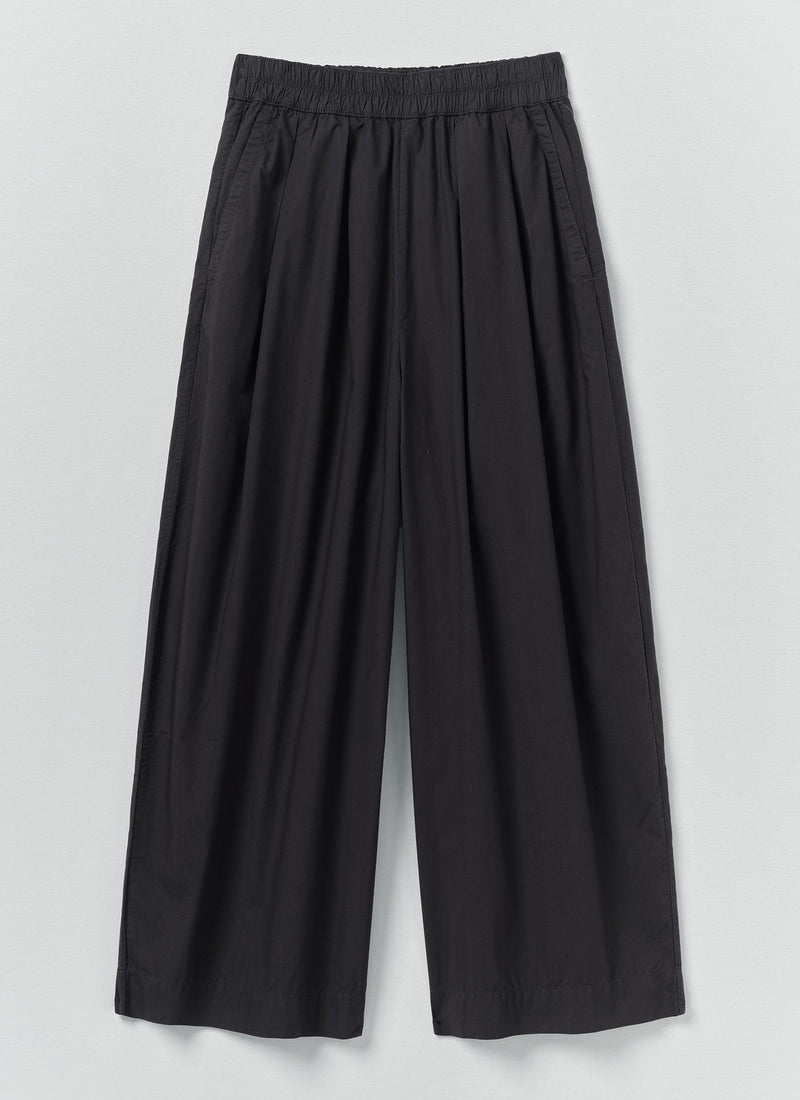 Pleated Pull On Cotton Poplin Trousers | Slate