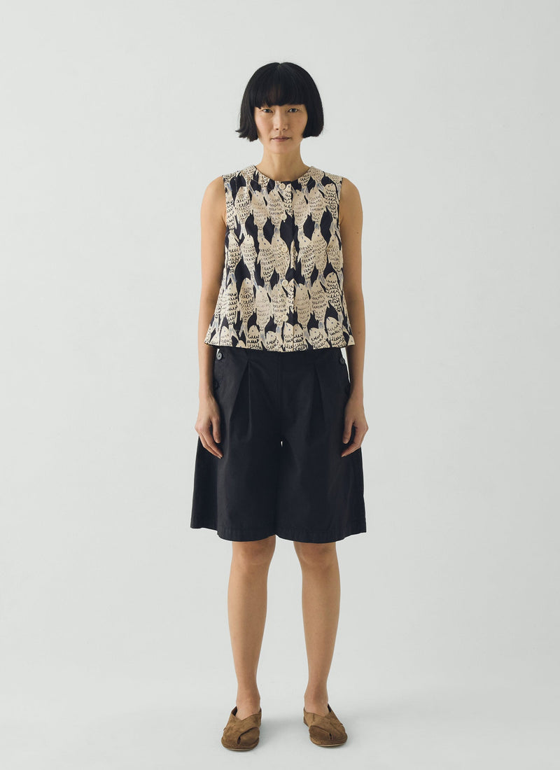 Pleat Front Cotton Twill Shorts | Slate