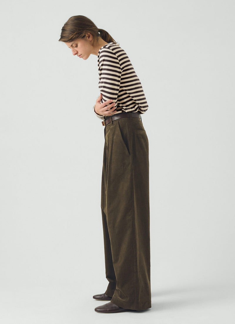 Organic Cord Box Pleat Trousers | Tent Green