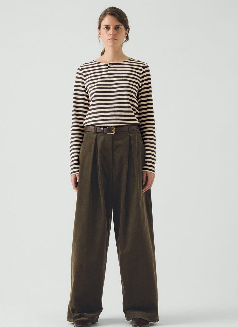 Organic Cord Box Pleat Trousers | Tent Green