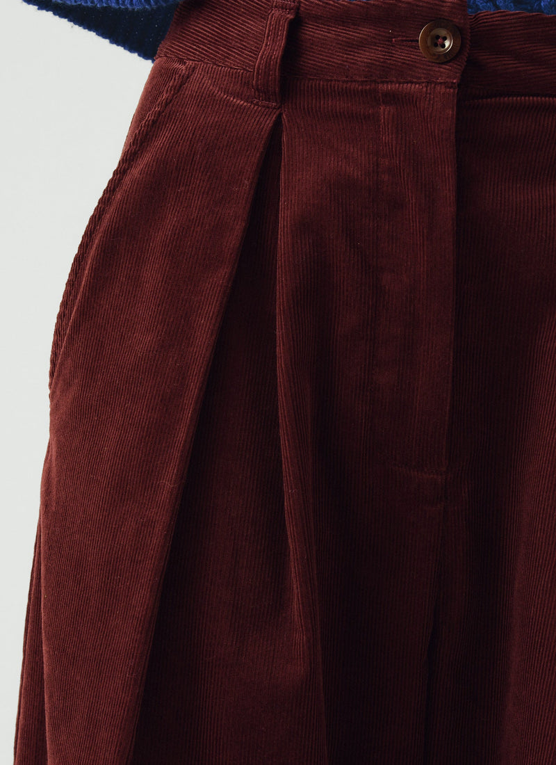Cord Box Pleat Trousers | Beetroot