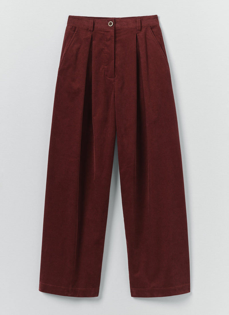 Cord Box Pleat Trousers | Beetroot