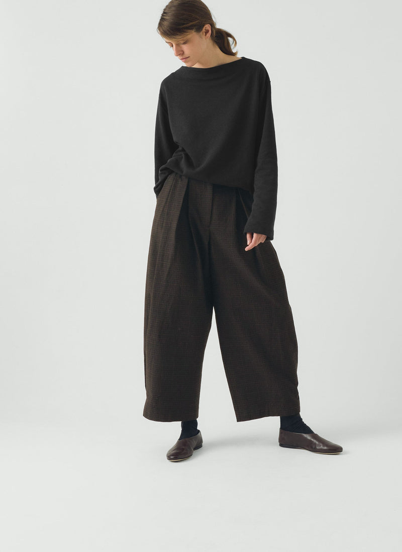 Carys Check Cotton Wool Wide Leg Trousers | Slate