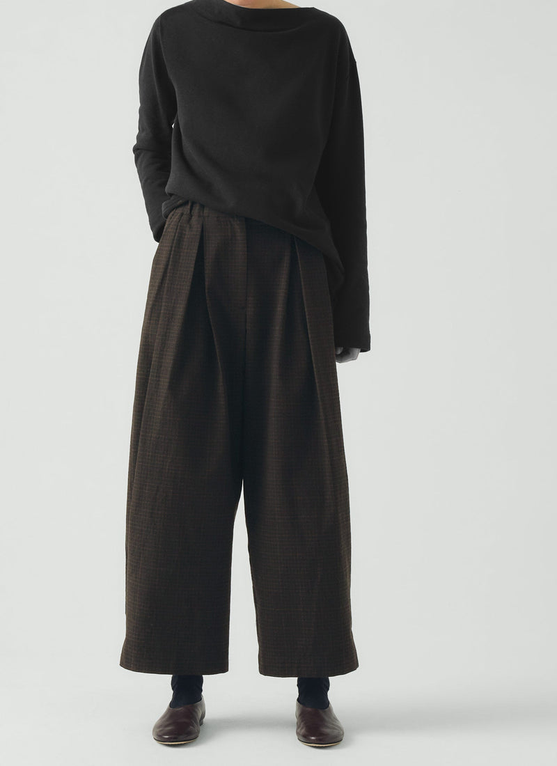 Carys Check Cotton Wool Wide Leg Trousers | Slate