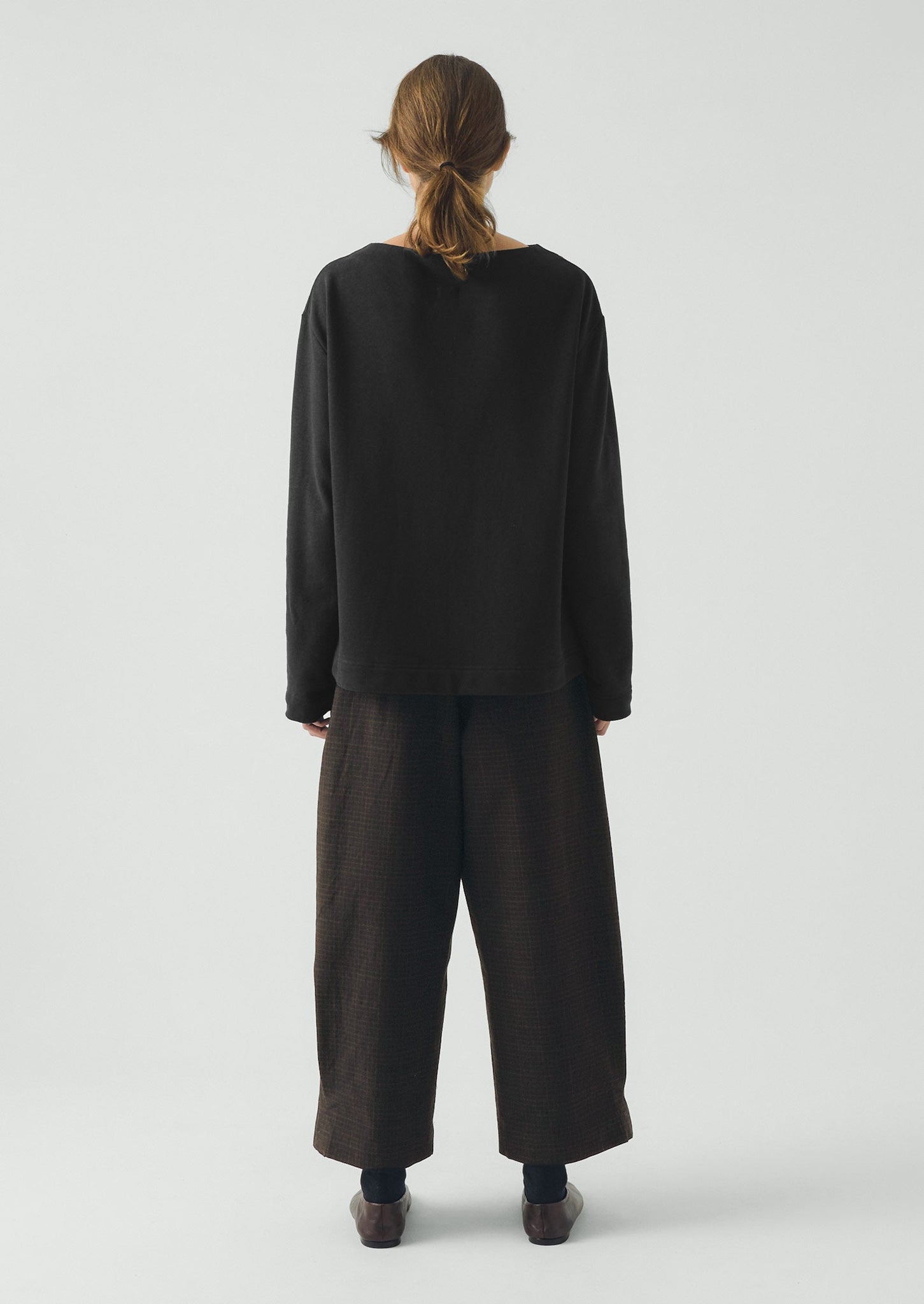 Check Cotton Wool Wide Leg Trousers | Slate