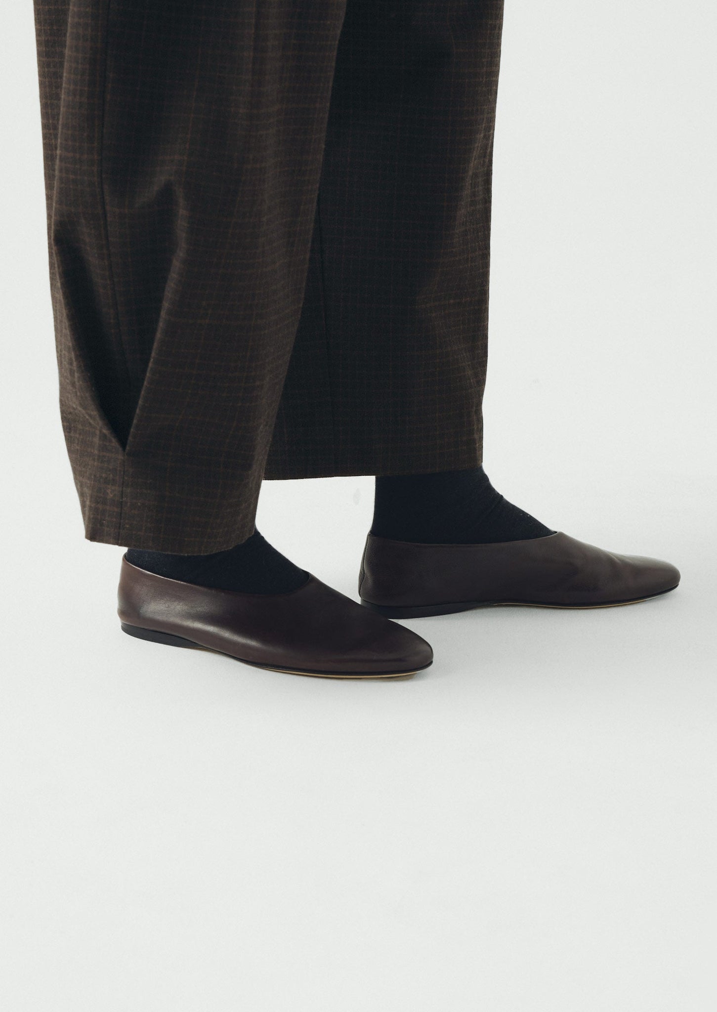 Check Cotton Wool Wide Leg Trousers | Slate