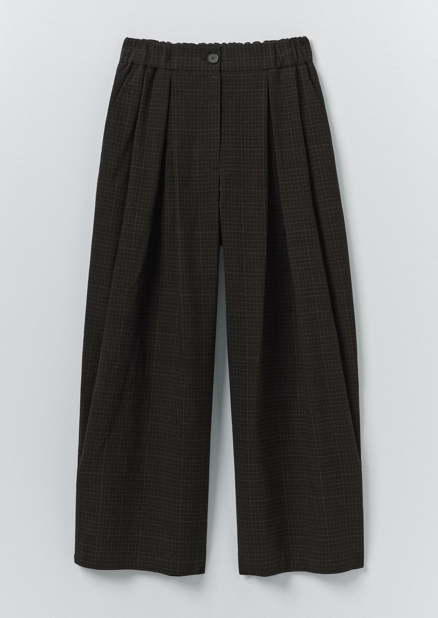 Check Cotton Wool Wide Leg Trousers | Slate