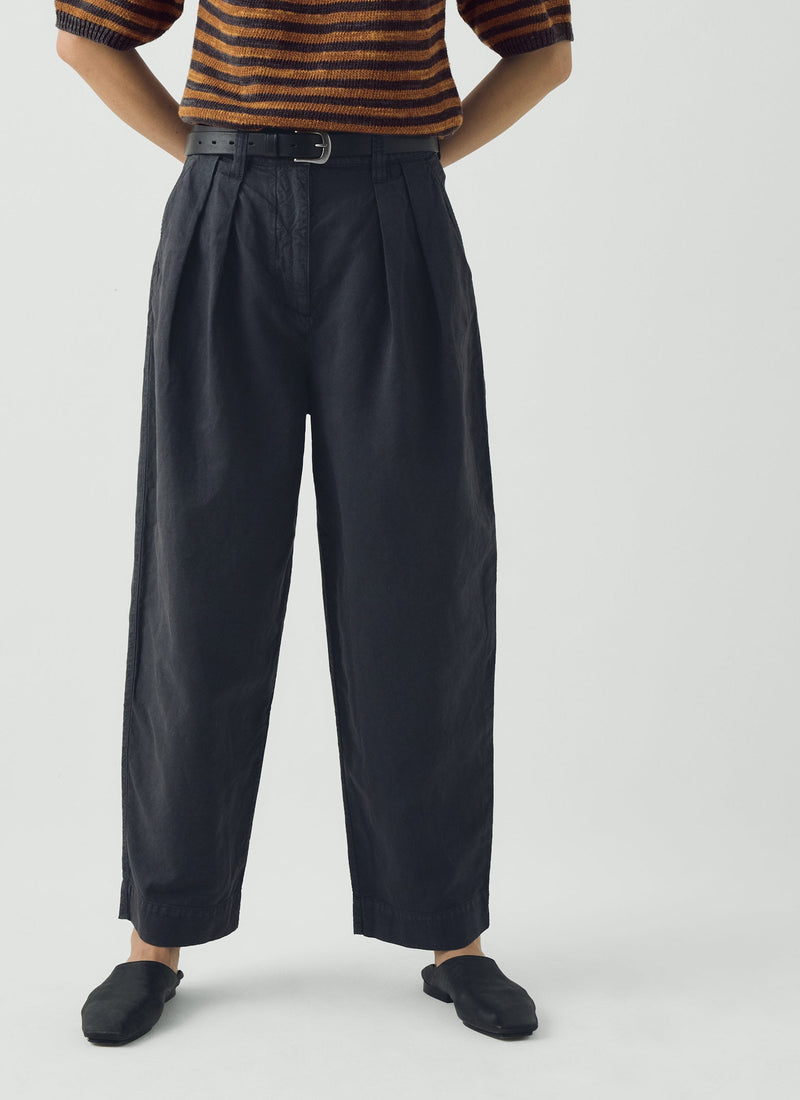 Cotton Linen Pleat Front Trousers | Slate