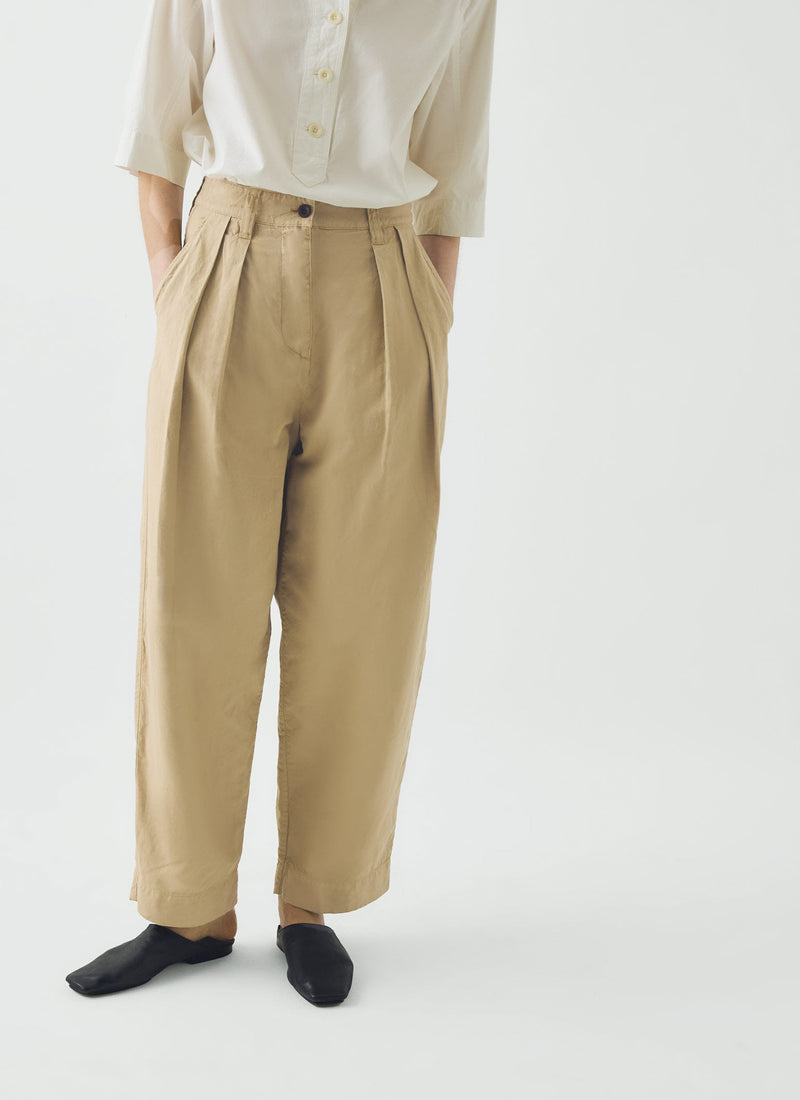 Cotton Linen Pleat Front Trousers | Whey