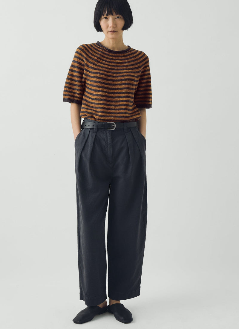 Cotton Linen Pleat Front Trousers | Slate