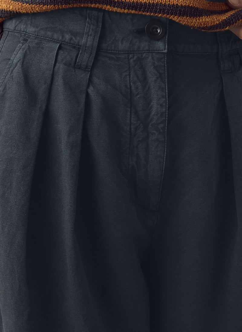 Cotton Linen Pleat Front Trousers | Slate
