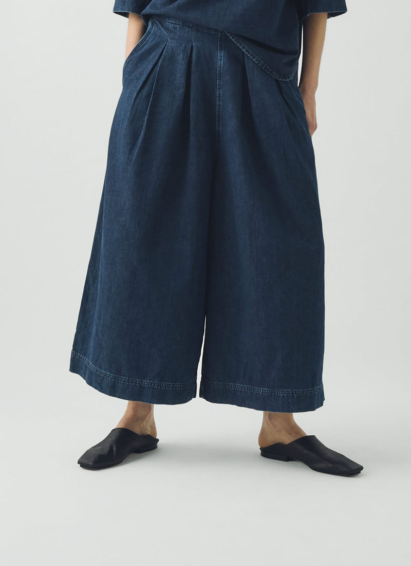 Indigo Denim Pull On Cropped Trousers | Indigo