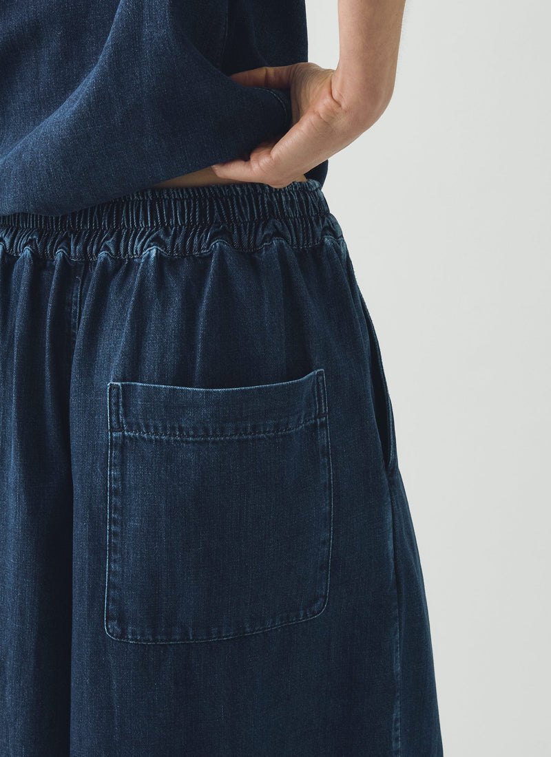 Indigo Denim Pull On Cropped Trousers | Indigo