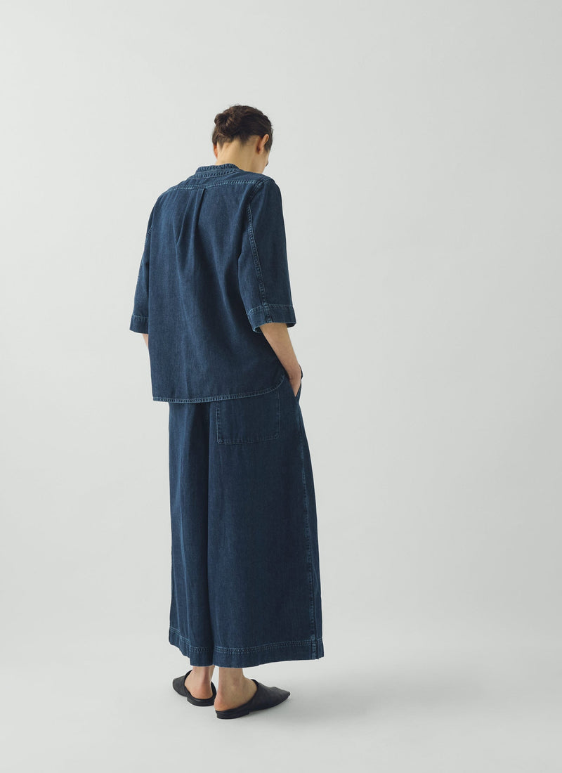 Indigo Denim Pull On Cropped Trousers | Indigo