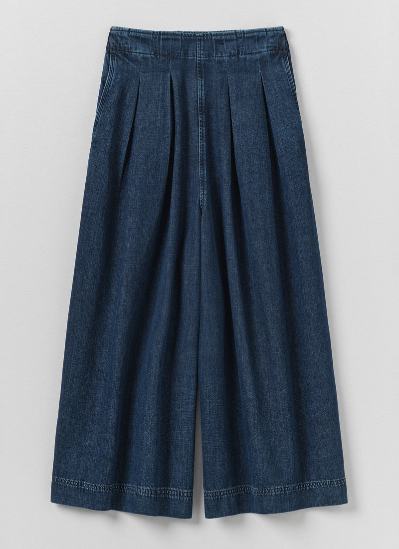 Indigo Denim Pull On Cropped Trousers | Indigo