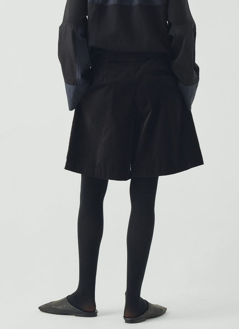Pleat Front Cotton Velvet Shorts | Brown Slate