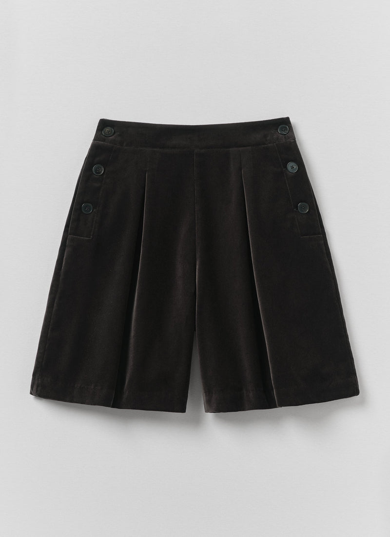 Pleat Front Cotton Velvet Shorts | Brown Slate