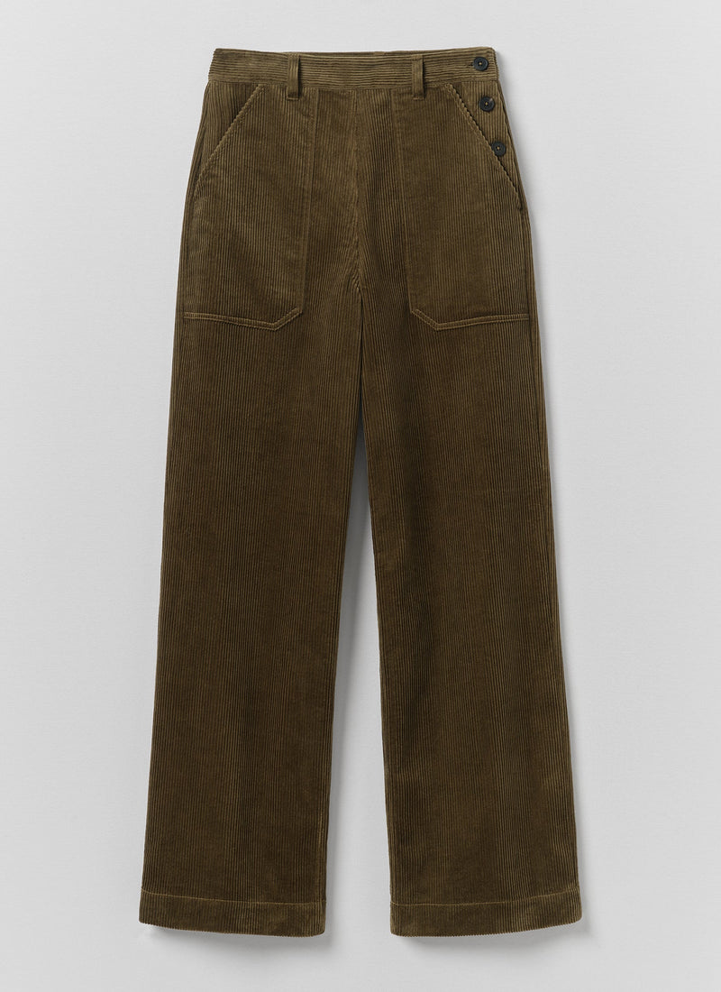 Annie Cord Full Length Trousers | Bronze Green