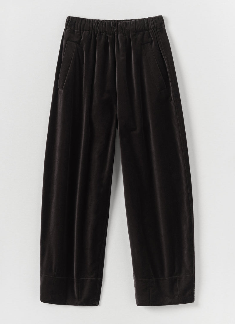 Cotton Velvet Pull On Trousers | Brown Slate