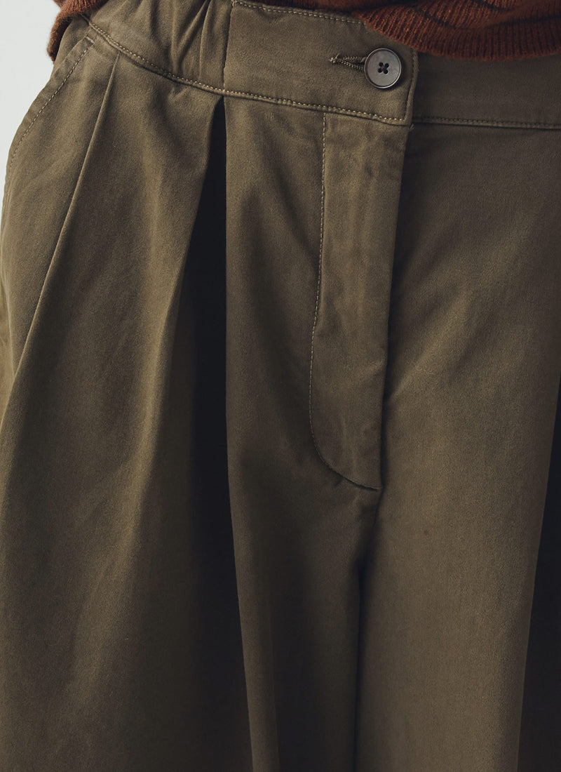 Carys Cotton Wide Leg Trousers | Deep Khaki