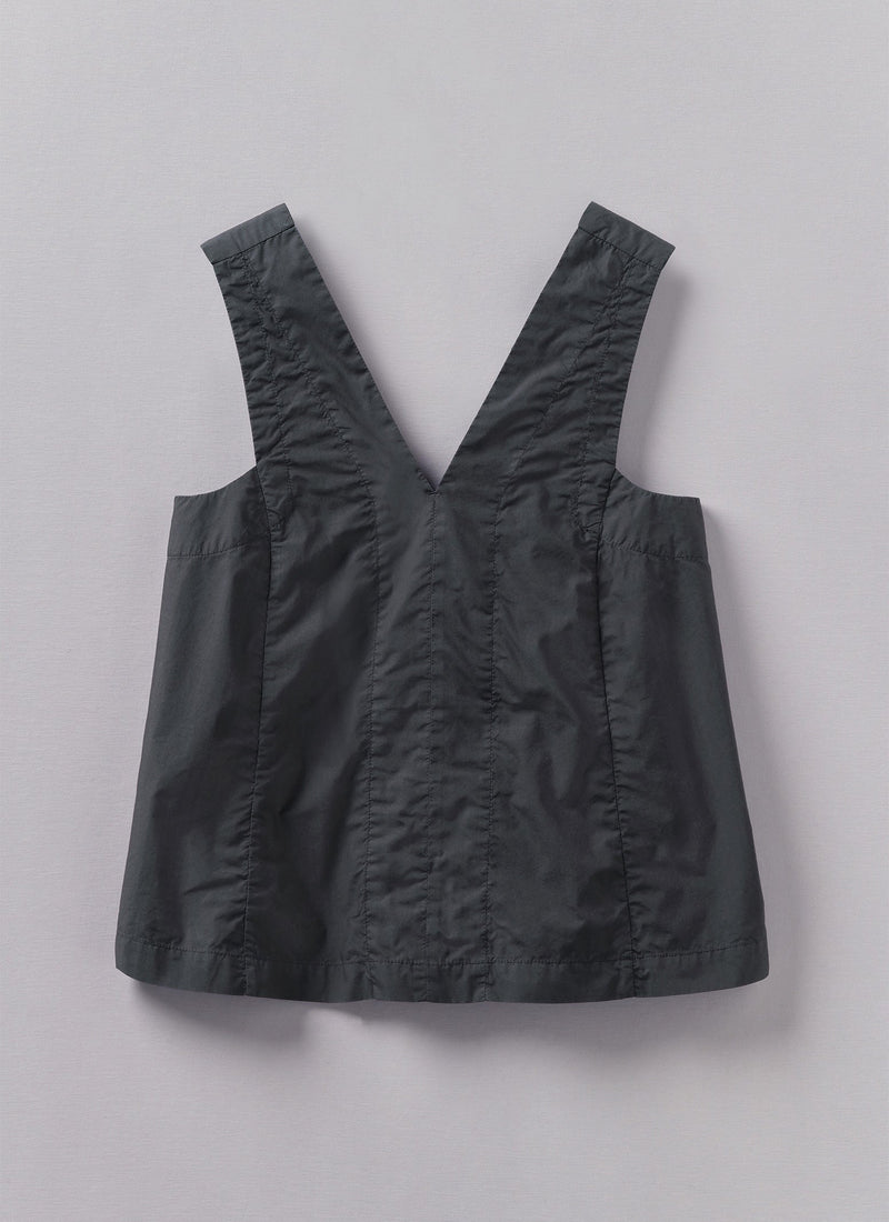 V-Neck Cotton Poplin Top | Slate Navy