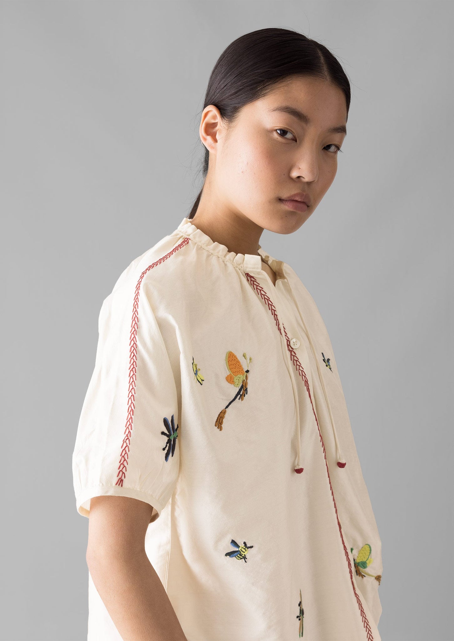 Hand Embroidered May Flies Silk Shirt | Multi