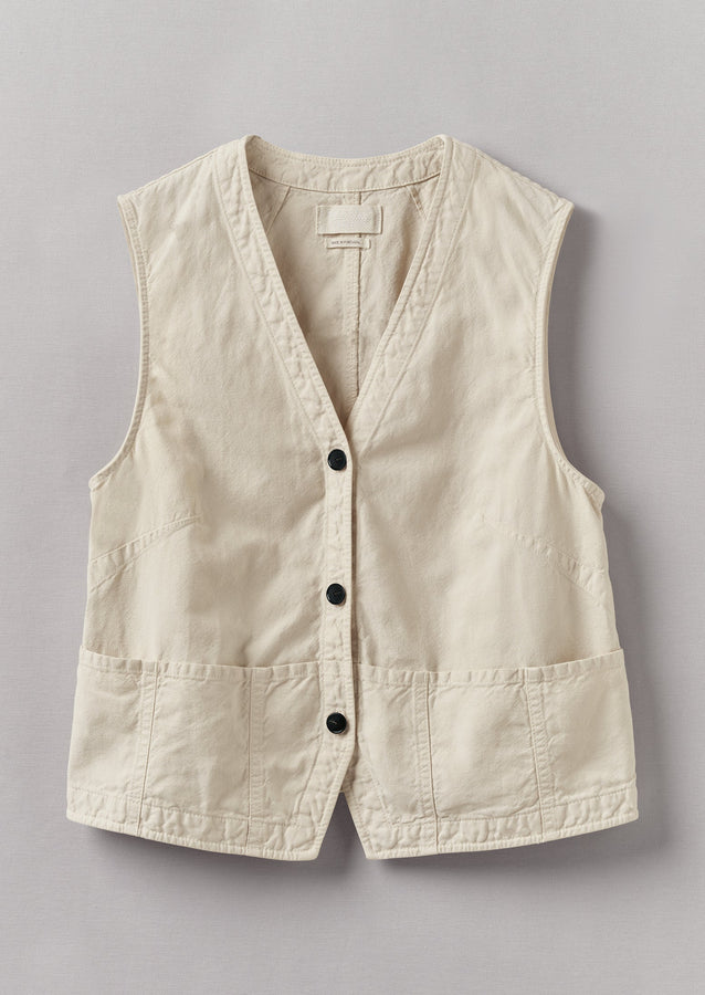Cotton Linen Canvas Waistcoat Top | Wood Ash