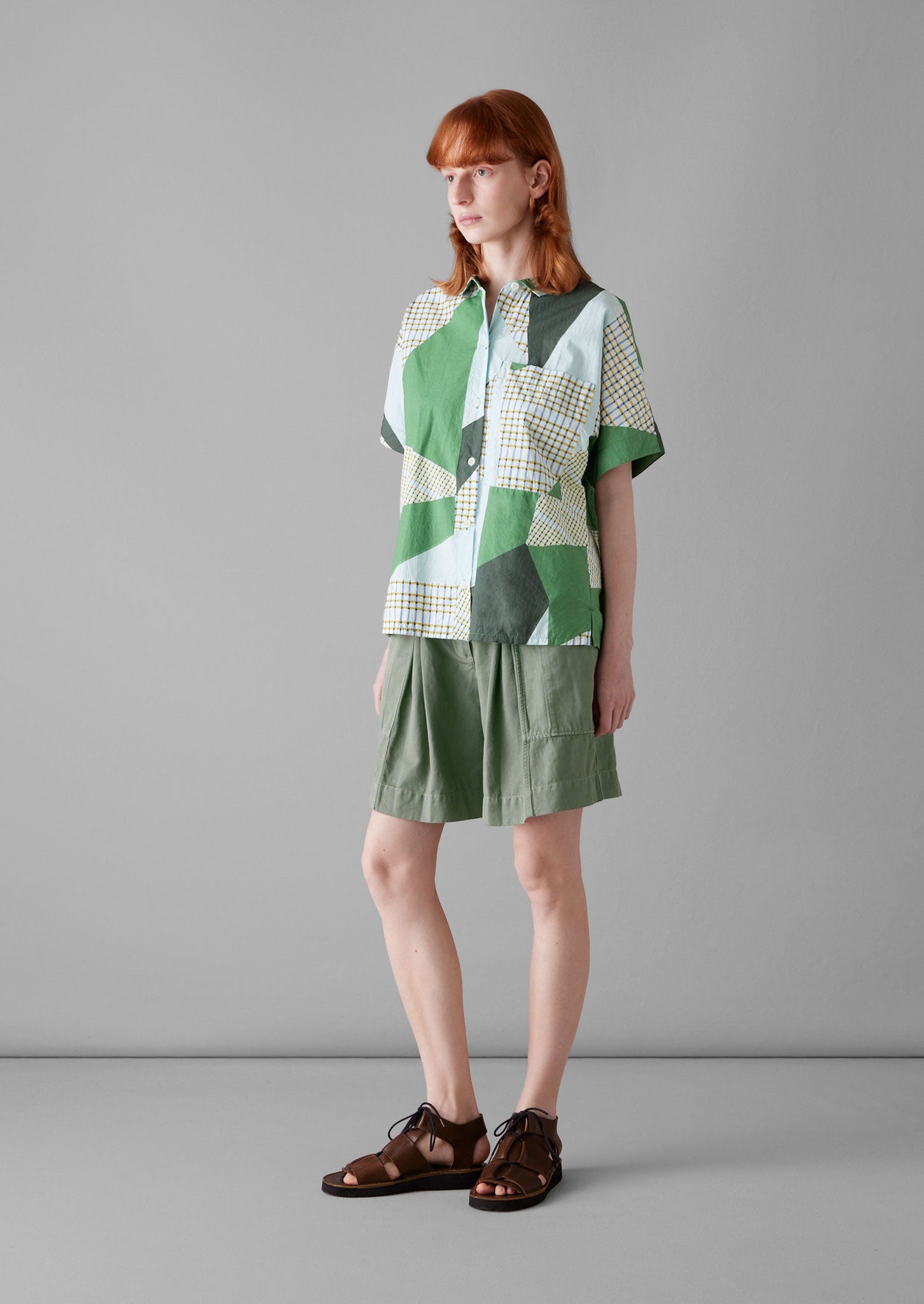 Patchwork Print Cotton Shirt | Sage