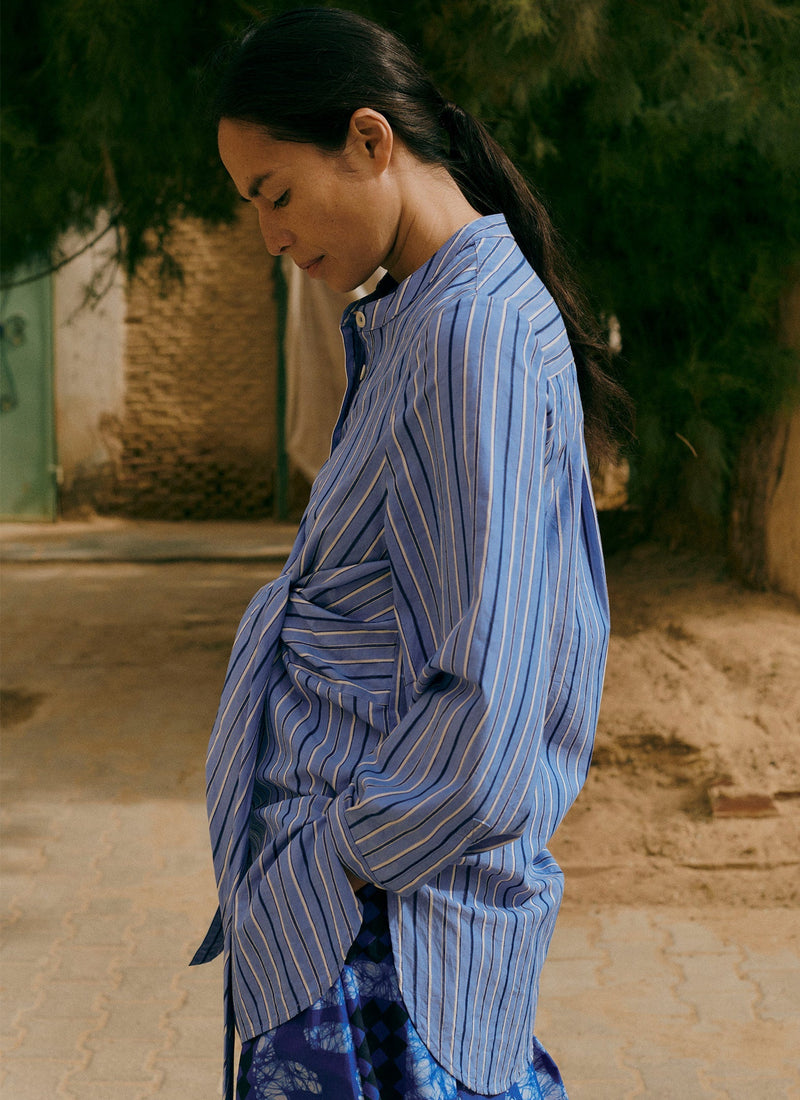 Stripe Poplin Wrap Front Shirt | Sodalite Blue