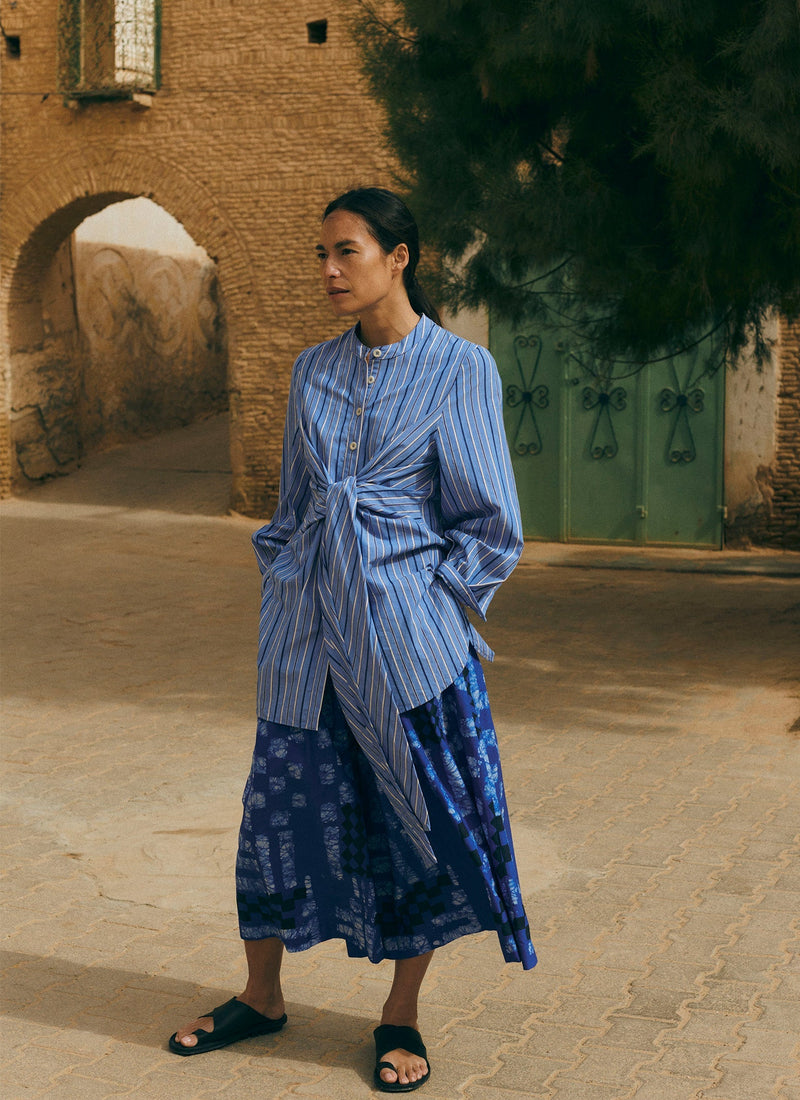 Stripe Poplin Wrap Front Shirt | Sodalite Blue