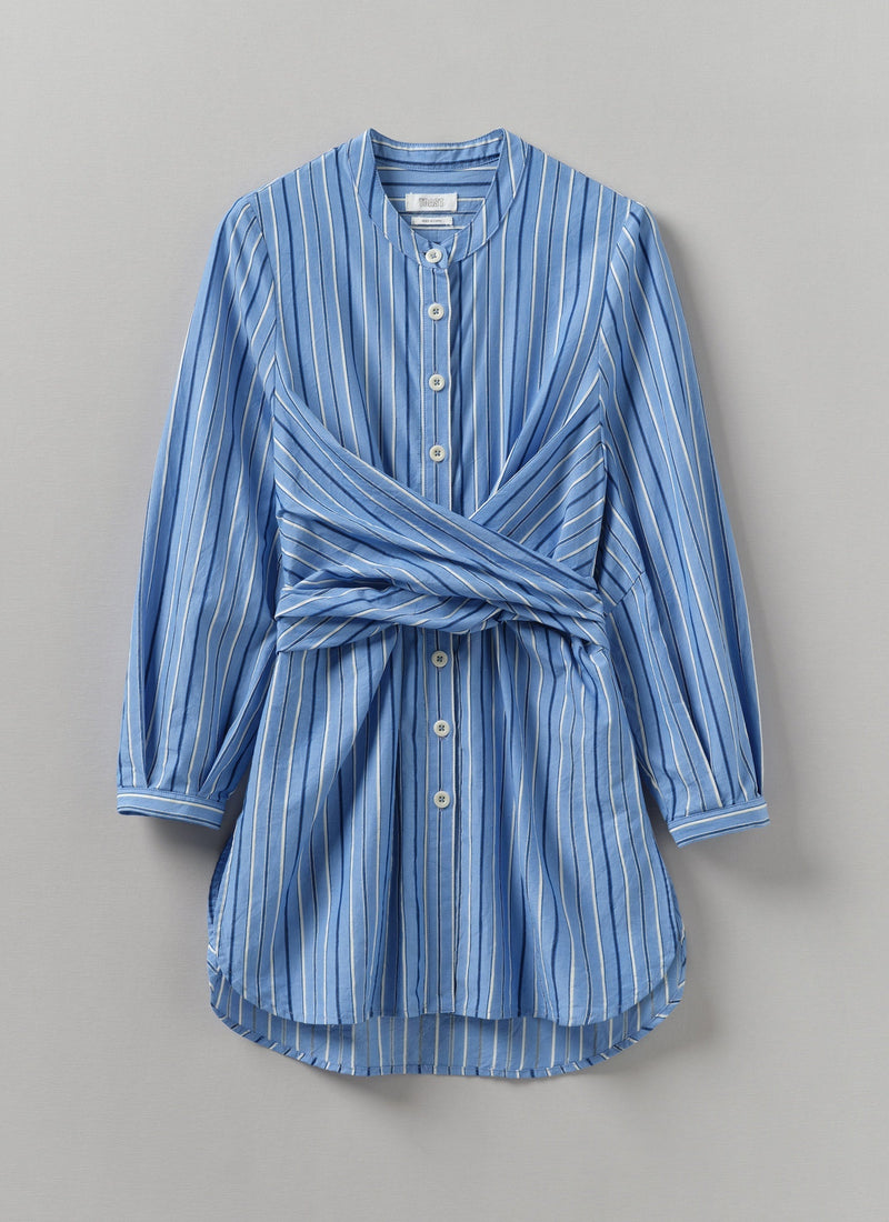 Stripe Poplin Wrap Front Shirt | Sodalite Blue